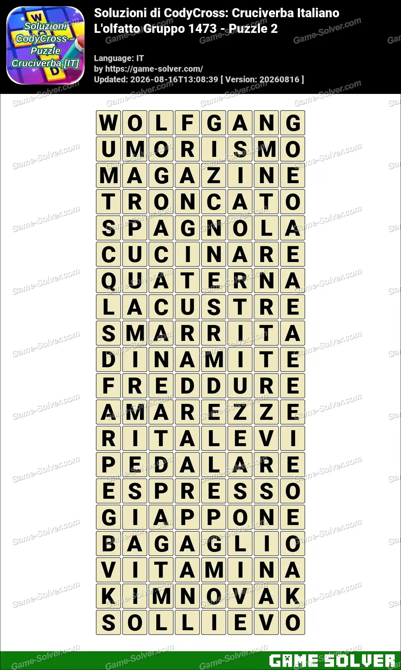 Soluzioni di CodyCross: Cruciverba Italiano L’olfatto Gruppo 1473 – Puzzle 2